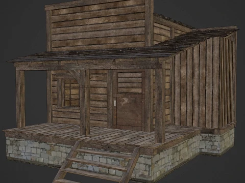 WILD WEST WESTERN HOUSE HUT COTTAGE CABIN BUILDING COLLECTION Low-poly 3D Model