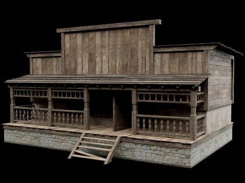 WILD WEST WESTERN HOUSE HUT COTTAGE CABIN BUILDING COLLECTION Low-poly 3D Model