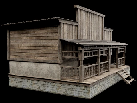 WILD WEST WESTERN HOUSE HUT COTTAGE CABIN BUILDING COLLECTION Low-poly 3D Model