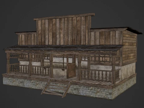 WILD WEST WESTERN HOUSE HUT COTTAGE CABIN BUILDING COLLECTION Low-poly 3D Model