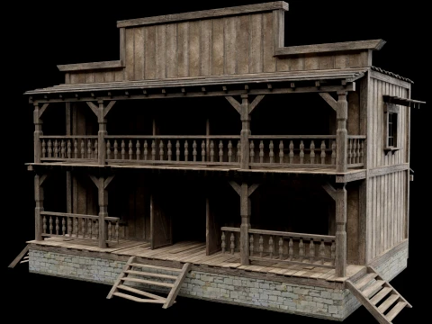 WILD WEST WESTERN HOUSE HUT COTTAGE CABIN BUILDING COLLECTION Low-poly 3D Model