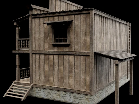 WILD WEST WESTERN HOUSE HUT COTTAGE CABIN BUILDING COLLECTION Low-poly 3D Model