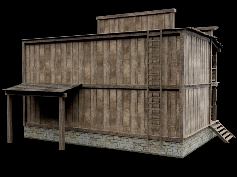 WILD WEST WESTERN HOUSE HUT COTTAGE CABIN BUILDING COLLECTION Low-poly 3D Model