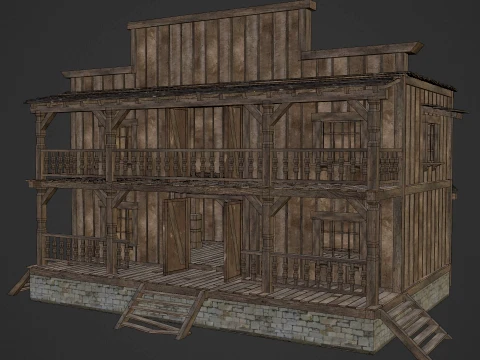 WILD WEST WESTERN HOUSE HUT COTTAGE CABIN BUILDING COLLECTION Low-poly 3D Model