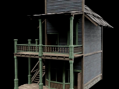 WILD WEST WESTERN HOUSE HUT COTTAGE CABIN BUILDING COLLECTION Low-poly 3D Model