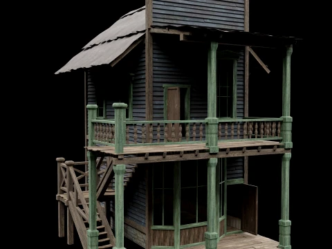 WILD WEST WESTERN HOUSE HUT COTTAGE CABIN BUILDING COLLECTION Low-poly 3D Model