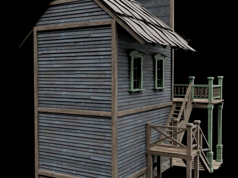 WILD WEST WESTERN HOUSE HUT COTTAGE CABIN BUILDING COLLECTION Low-poly 3D Model