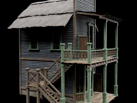 WILD WEST WESTERN HOUSE HUT COTTAGE CABIN BUILDING COLLECTION Low-poly 3D Model