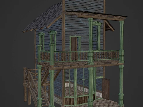 WILD WEST WESTERN HOUSE HUT COTTAGE CABIN BUILDING COLLECTION Low-poly 3D Model