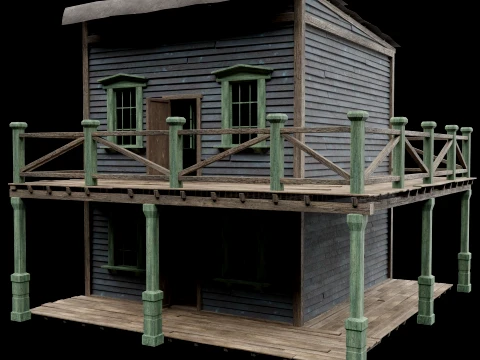 WILD WEST WESTERN HOUSE HUT COTTAGE CABIN BUILDING COLLECTION Low-poly 3D Model