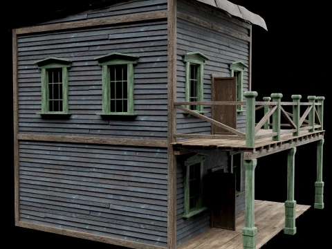 WILD WEST WESTERN HOUSE HUT COTTAGE CABIN BUILDING COLLECTION Low-poly 3D Model