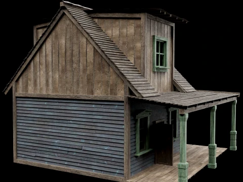 WILD WEST WESTERN HOUSE HUT COTTAGE CABIN BUILDING COLLECTION Low-poly 3D Model
