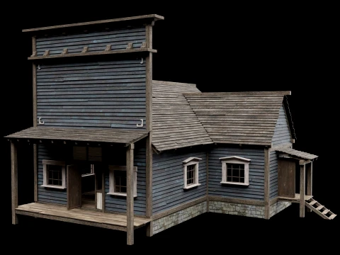 WILD WEST WESTERN HOUSE HUT COTTAGE CABIN BUILDING COLLECTION Low-poly 3D Model
