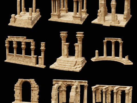 ANCIENT RUINS DESERT SAND STONE OLD TEMPLE EGYPT AAA COLLECTION Low-poly 3D Model