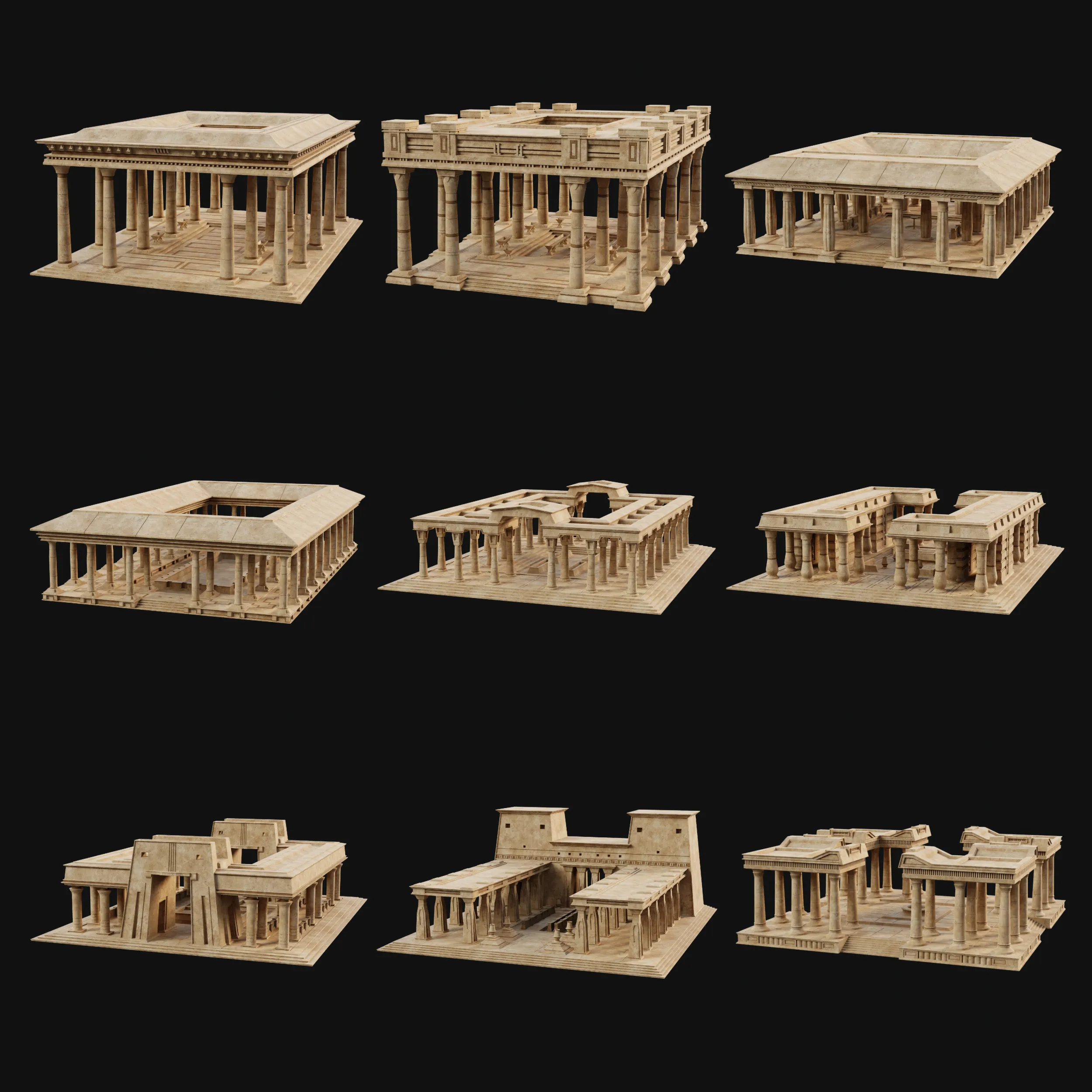 EGYPTIAN ANCIENT ATRIUM TEMPLE EGYPT BATHHOUSE COLLECTION Low-poly 3D Model .c4d .max .obj .3ds .fbx .stl .blend 