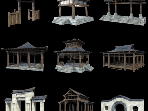 ASIAN JAPAN CONSTRUCTIONS STRUCTURES ORIENTAL COLLECTION Low-poly 3D Model