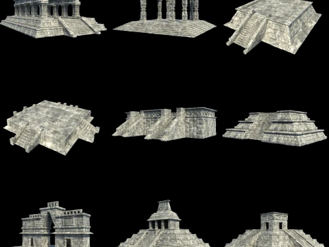 TEMPLE ANCIENT AZTEC MAYAN INCA STONE PLATFORM STAIRS COLLECTION Low-poly 3D Model