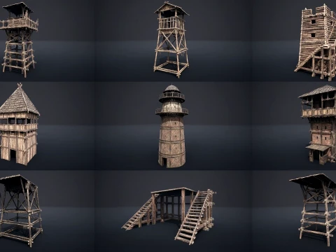 WATCHTOWER PLATFORM MEDIEVAL SLAVIC TOWER VILLAGE COLLECTION AAA Low-poly 3D Model