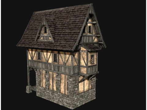 FANTASY WATERMILL MEDIEVAL BUILDING HOUSE HUT TOWN COLLECTION Low-poly 3D Model