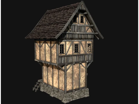 FANTASY WATERMILL MEDIEVAL BUILDING HOUSE HUT TOWN COLLECTION Low-poly 3D Model