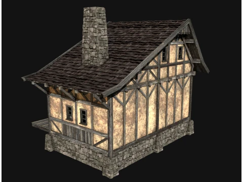 FANTASY WATERMILL MEDIEVAL BUILDING HOUSE HUT TOWN COLLECTION Low-poly 3D Model