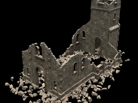 RUINED RUIN MEDIEVAL CHURCH TEMPLE GOTHIC CASTLE COLLECTION Low-poly 3D Model
