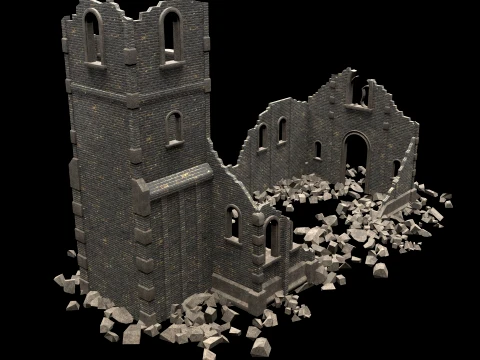 RUINED RUIN MEDIEVAL CHURCH TEMPLE GOTHIC CASTLE COLLECTION Low-poly 3D Model