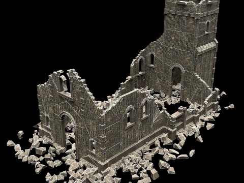 RUINED RUIN MEDIEVAL CHURCH TEMPLE GOTHIC CASTLE COLLECTION Low-poly 3D Model