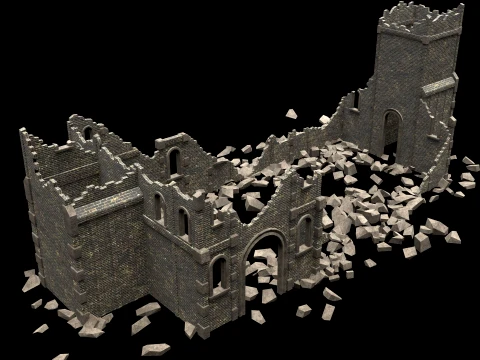 RUINED RUIN MEDIEVAL CHURCH TEMPLE GOTHIC CASTLE COLLECTION Low-poly 3D Model