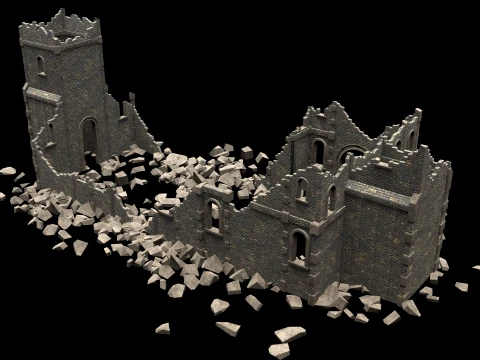 RUINED RUIN MEDIEVAL CHURCH TEMPLE GOTHIC CASTLE COLLECTION Low-poly 3D Model