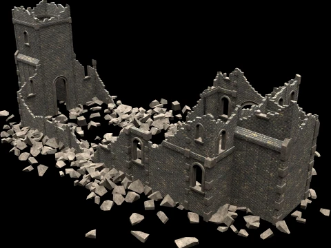 RUINED RUIN MEDIEVAL CHURCH TEMPLE GOTHIC CASTLE COLLECTION Low-poly 3D Model