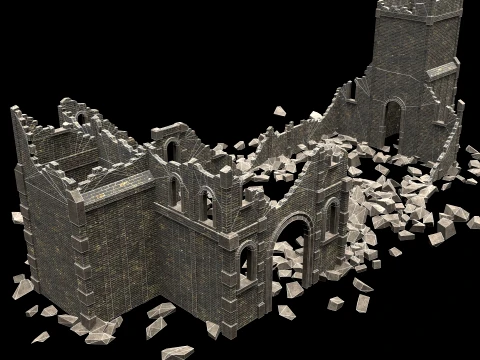 RUINED RUIN MEDIEVAL CHURCH TEMPLE GOTHIC CASTLE COLLECTION Low-poly 3D Model