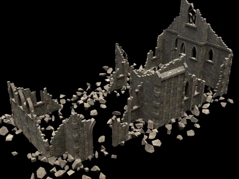 RUINED RUIN MEDIEVAL CHURCH TEMPLE GOTHIC CASTLE COLLECTION Low-poly 3D Model