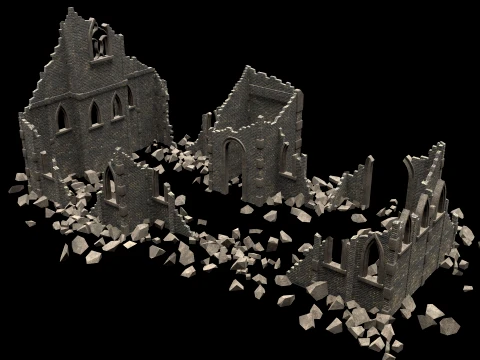 RUINED RUIN MEDIEVAL CHURCH TEMPLE GOTHIC CASTLE COLLECTION Low-poly 3D Model