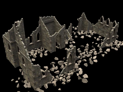 RUINED RUIN MEDIEVAL CHURCH TEMPLE GOTHIC CASTLE COLLECTION Low-poly 3D Model