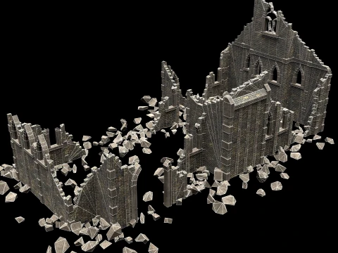 RUINED RUIN MEDIEVAL CHURCH TEMPLE GOTHIC CASTLE COLLECTION Low-poly 3D Model