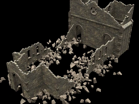 RUINED RUIN MEDIEVAL CHURCH TEMPLE GOTHIC CASTLE COLLECTION Low-poly 3D Model