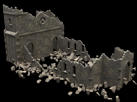 RUINED RUIN MEDIEVAL CHURCH TEMPLE GOTHIC CASTLE COLLECTION Low-poly 3D Model