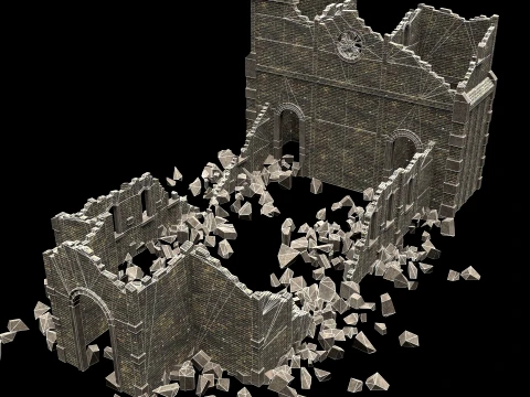 RUINED RUIN MEDIEVAL CHURCH TEMPLE GOTHIC CASTLE COLLECTION Low-poly 3D Model