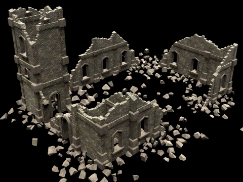 RUINED RUIN MEDIEVAL CHURCH TEMPLE GOTHIC CASTLE COLLECTION Low-poly 3D Model