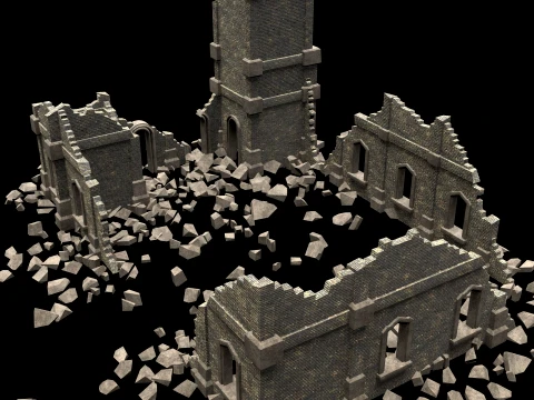 RUINED RUIN MEDIEVAL CHURCH TEMPLE GOTHIC CASTLE COLLECTION Low-poly 3D Model