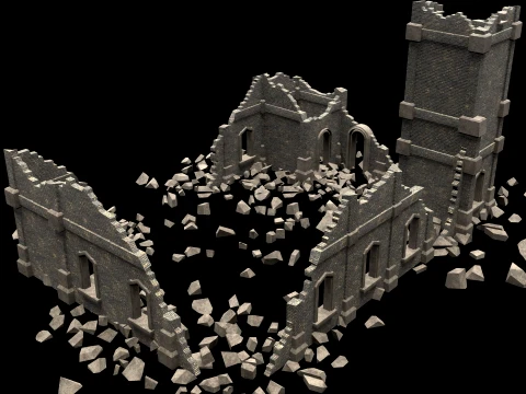 RUINED RUIN MEDIEVAL CHURCH TEMPLE GOTHIC CASTLE COLLECTION Low-poly 3D Model