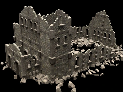 RUINED RUIN MEDIEVAL CHURCH TEMPLE GOTHIC CASTLE COLLECTION Low-poly 3D Model