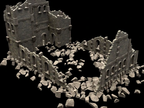 RUINED RUIN MEDIEVAL CHURCH TEMPLE GOTHIC CASTLE COLLECTION Low-poly 3D Model