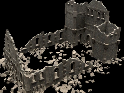 RUINED RUIN MEDIEVAL CHURCH TEMPLE GOTHIC CASTLE COLLECTION Low-poly 3D Model