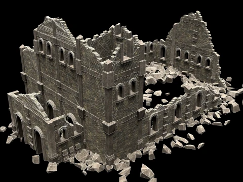 RUINED RUIN MEDIEVAL CHURCH TEMPLE GOTHIC CASTLE COLLECTION Low-poly 3D Model