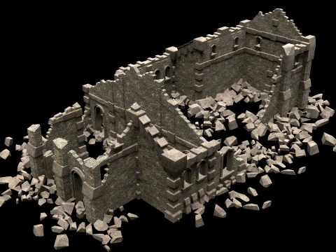 RUINED RUIN MEDIEVAL CHURCH TEMPLE GOTHIC CASTLE COLLECTION Low-poly 3D Model