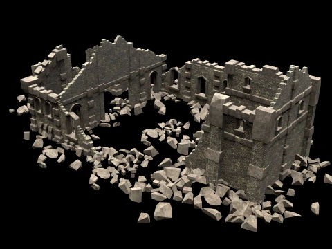RUINED RUIN MEDIEVAL CHURCH TEMPLE GOTHIC CASTLE COLLECTION Low-poly 3D Model