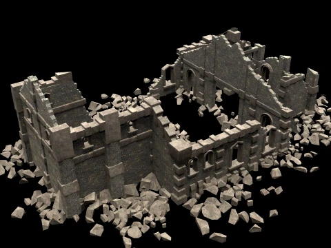 RUINED RUIN MEDIEVAL CHURCH TEMPLE GOTHIC CASTLE COLLECTION Low-poly 3D Model