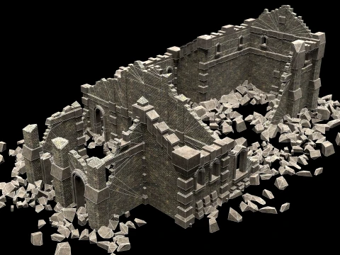 RUINED RUIN MEDIEVAL CHURCH TEMPLE GOTHIC CASTLE COLLECTION Low-poly 3D Model